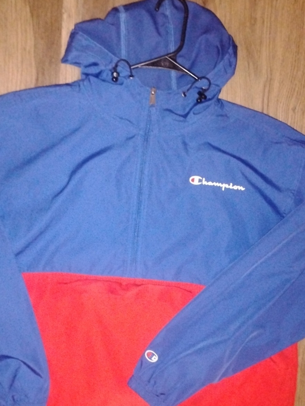 Champion Blue and Red Hooded Kids Rain Pullover